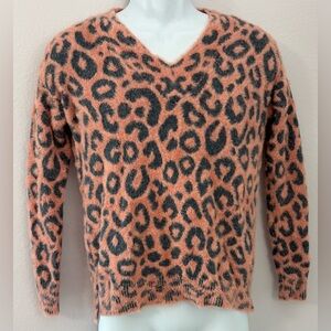 ANN TAYLOR Petite Terra Cotta & Brown Leopard Print Soft Fuzzy Sweater Size XSP